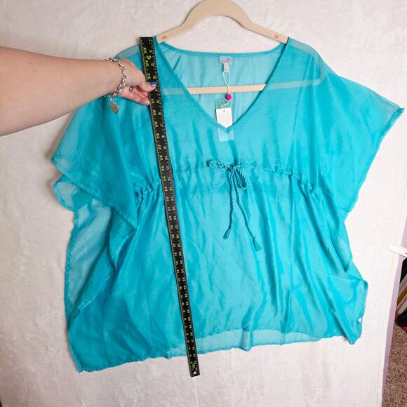 ECho Design NWT OneSize TURQUOISE blue Swimcover. Sheer. Delicate. Sexy. Classy - Picture 6 of 15